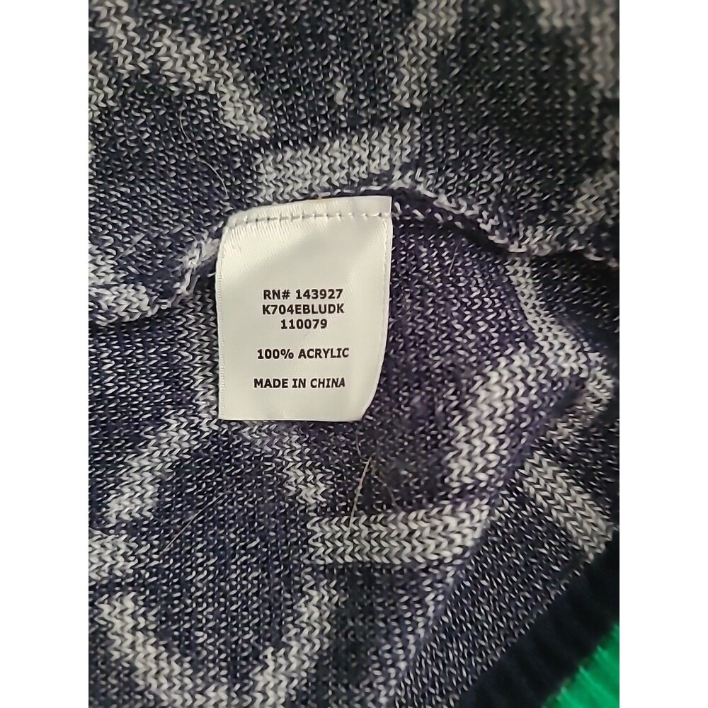 Navy Sweater C By Bloomingdale's Long Blue With Green Piping Size L Chain Link - Picture 4 of 5